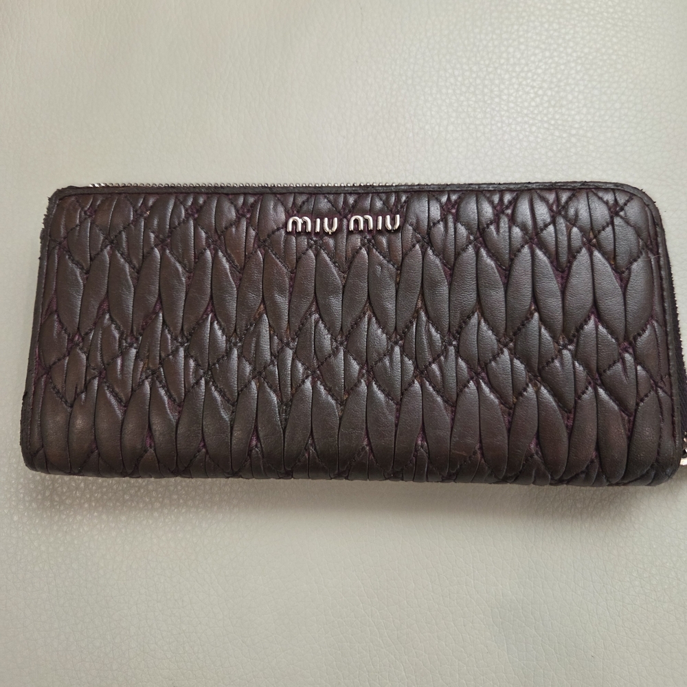 Miu Miu Quilted Leather Wallet in Deep Brown